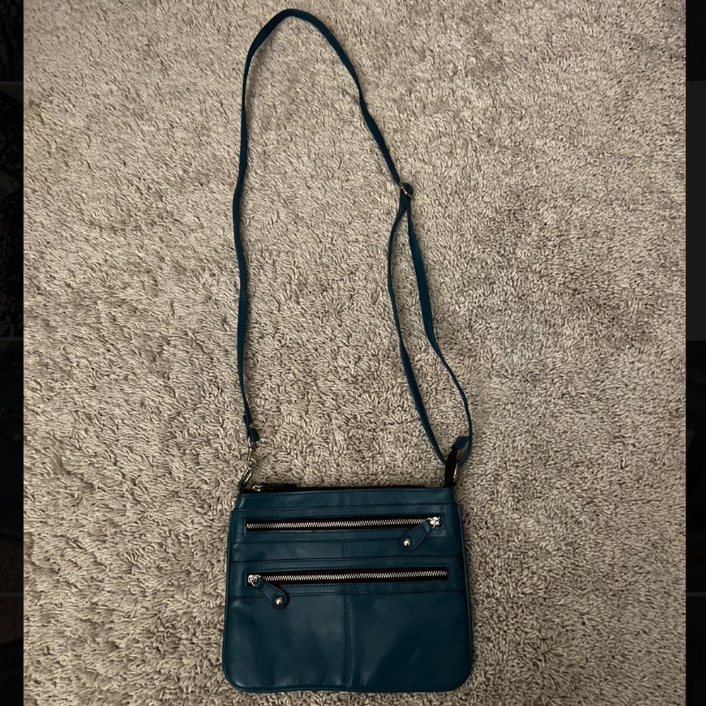 Blue Leather Crossbody Bag